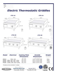 30" Electric Griddle, ETG-30