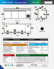 12 Pan Pizza Prep Table, PP93-12-HC
