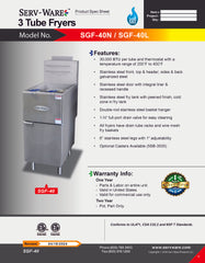 3 Tube Natural Gas Fryer, SGF-40N
