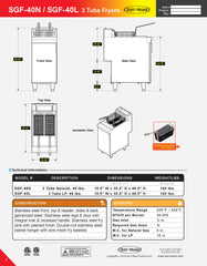 3 Tube Natural Gas Fryer, SGF-40N