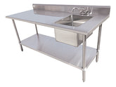 72" Table with Sink - 16 Gauge 304 Stainless ( Right Sink ), TSF-3072-R