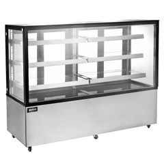 72″ Three (3) Shelf Square Glass Floor Refrigerated Display Case, 28.61 cu.ft. (810 Liter), Stainless Steel