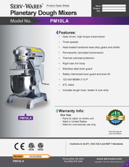 28" Planetary Dough Mixer, PM10LA