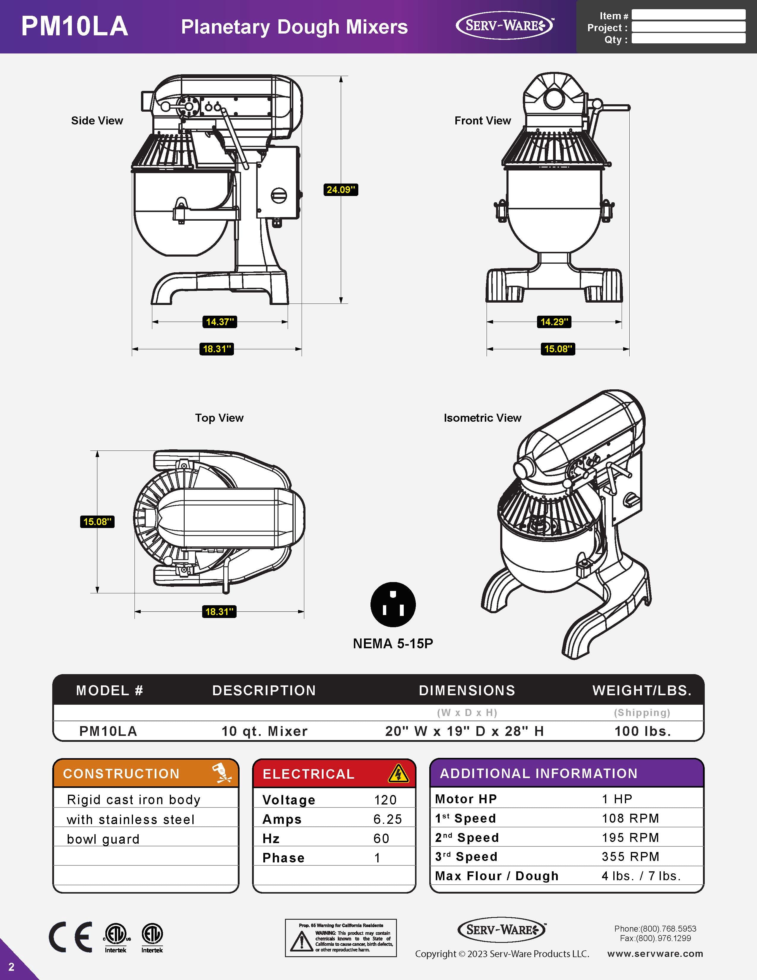 28" Planetary Dough Mixer, PM10LA