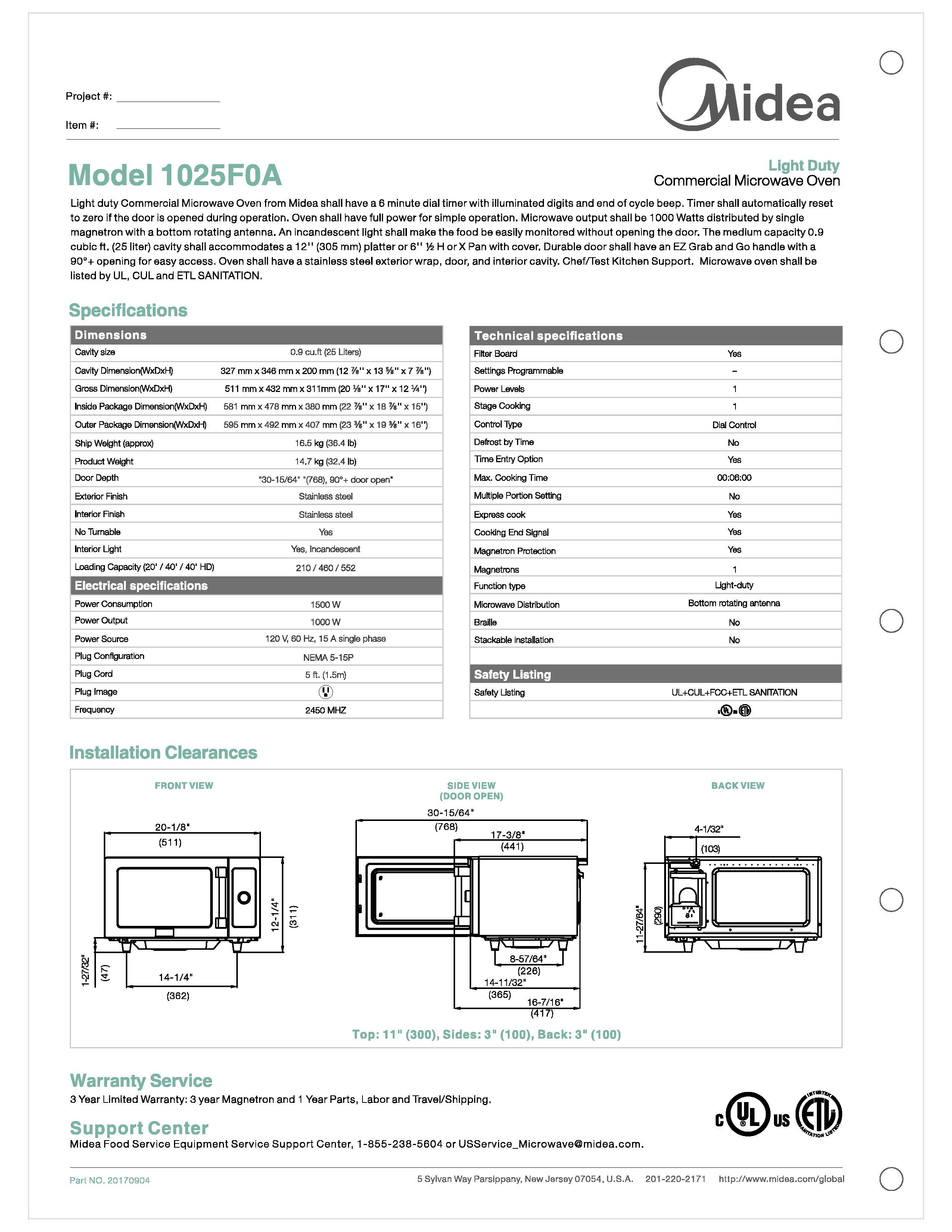 Light Duty Commercial Microwave Oven, 1025F0A