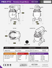 35.5" Planetary Dough Mixer, PM20-PTO