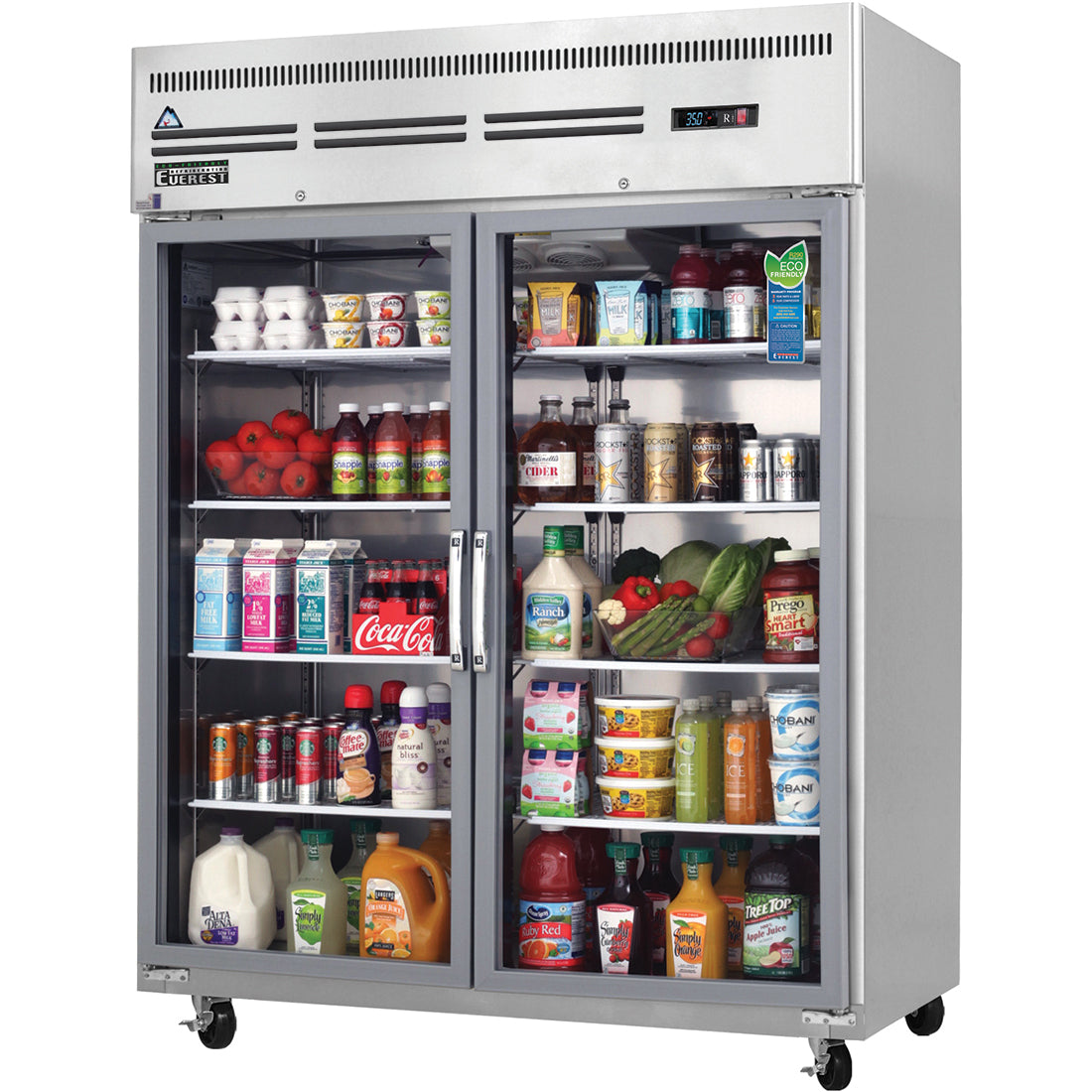 Everestref ESGWR2, 59" 2 Wide Glass Door (Swing)  Refrigerator