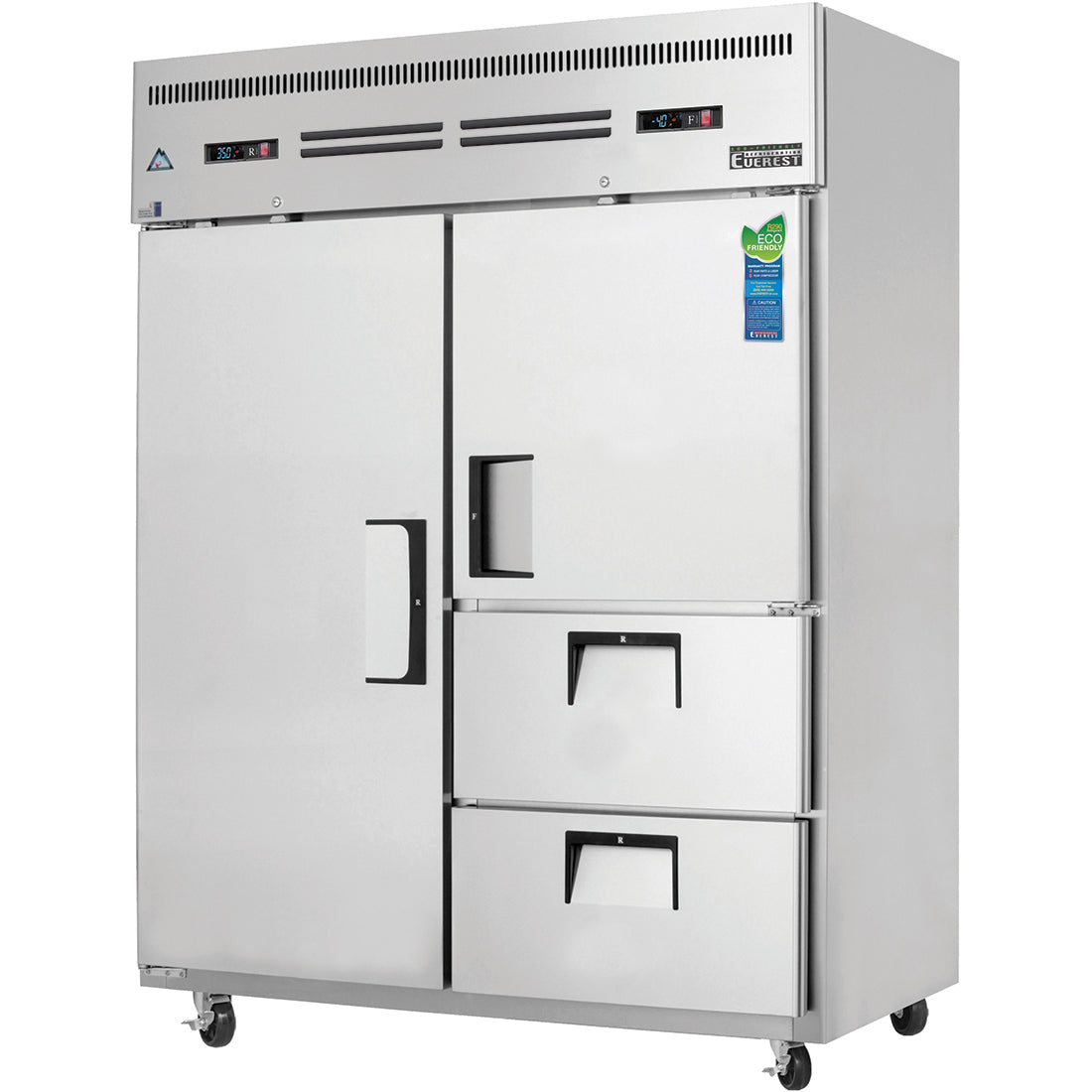 Everestref ESQ2D2, 59 ", 2 Wide Section - 1 Full Dr (LFT; Ref), 1 Half Dr (RT Top; Fzr) & 2 Drawer (RT Bottom; Ref) 3/4 Ref