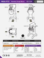 50" Planetary Dough Mixer, PM30-PTO