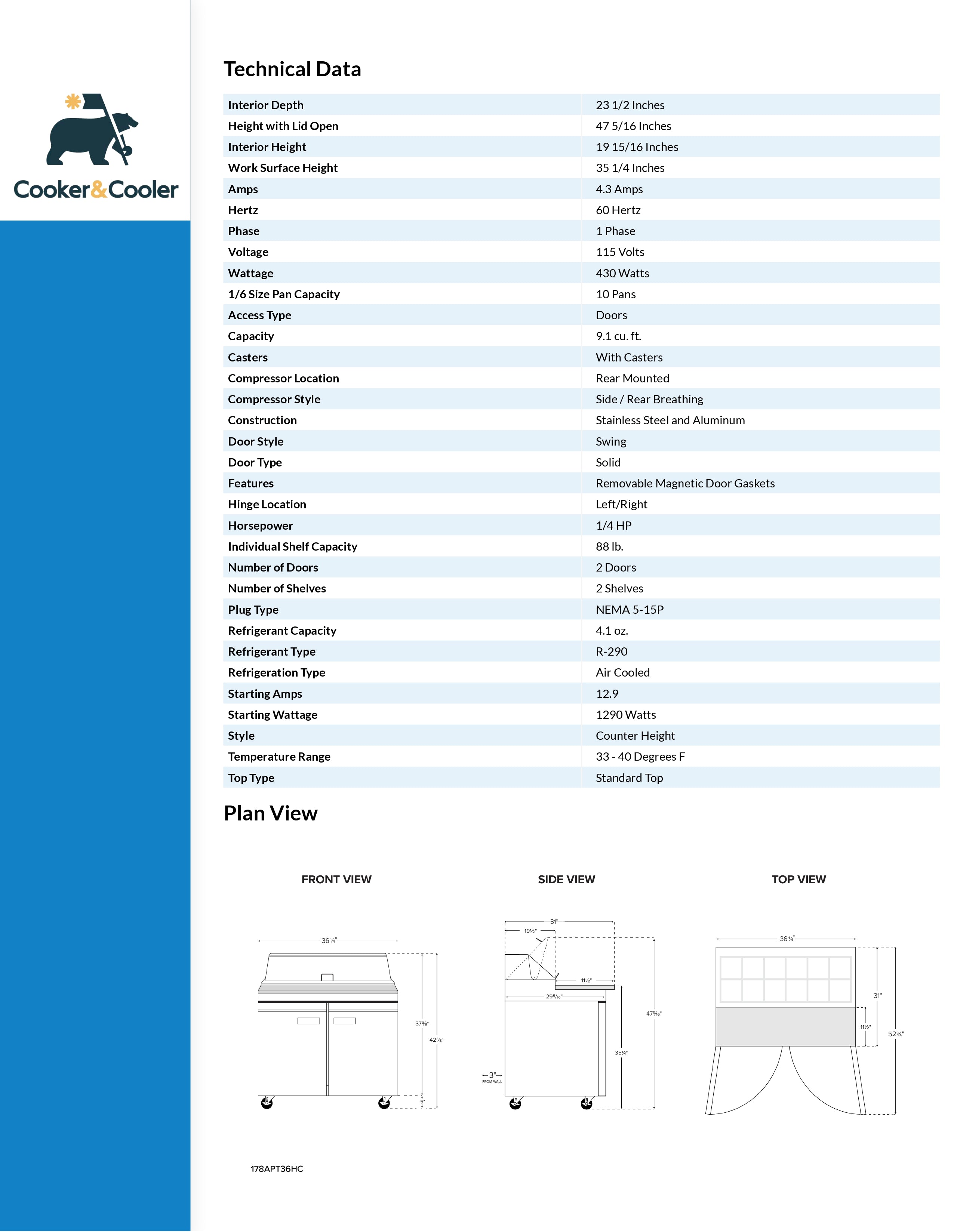 36" 2 Door Refrigerated Sandwich Prep Table, SCLM2-36