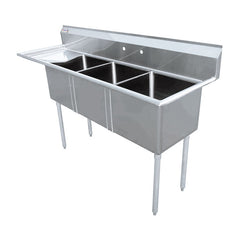 Omcan 18″ x 18″ x 11″ Three Tub Sink with 3.5″ Center Drain and Left Drain Board