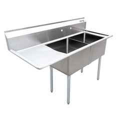 Omcan 18″ x 18″ x 11″ Two Tub Sink with 3.5″ Center Drain and Left Drain Board