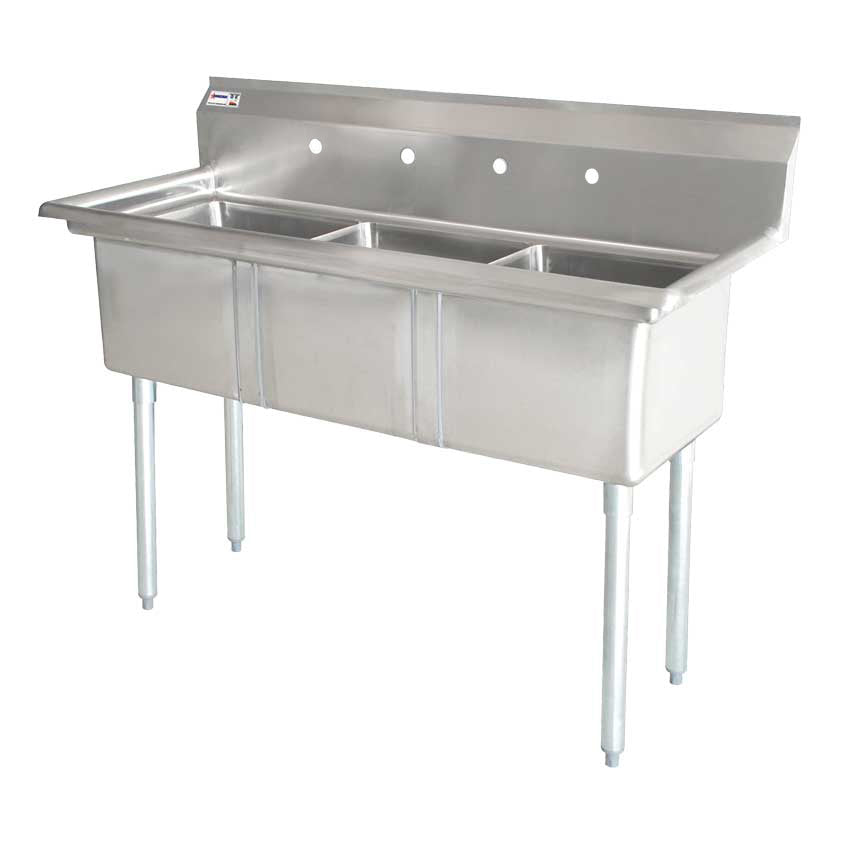 Omcan 24″ x 24″ x 14″ Three Tub Sink with 3.5″ Center Drain and No Drain Board