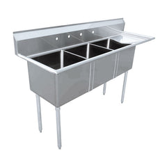 Omcan 24″ x 24″ x 14″ Stainless Steel Three Tub Sink with 3.5″ Center Drain and Right Drain Board