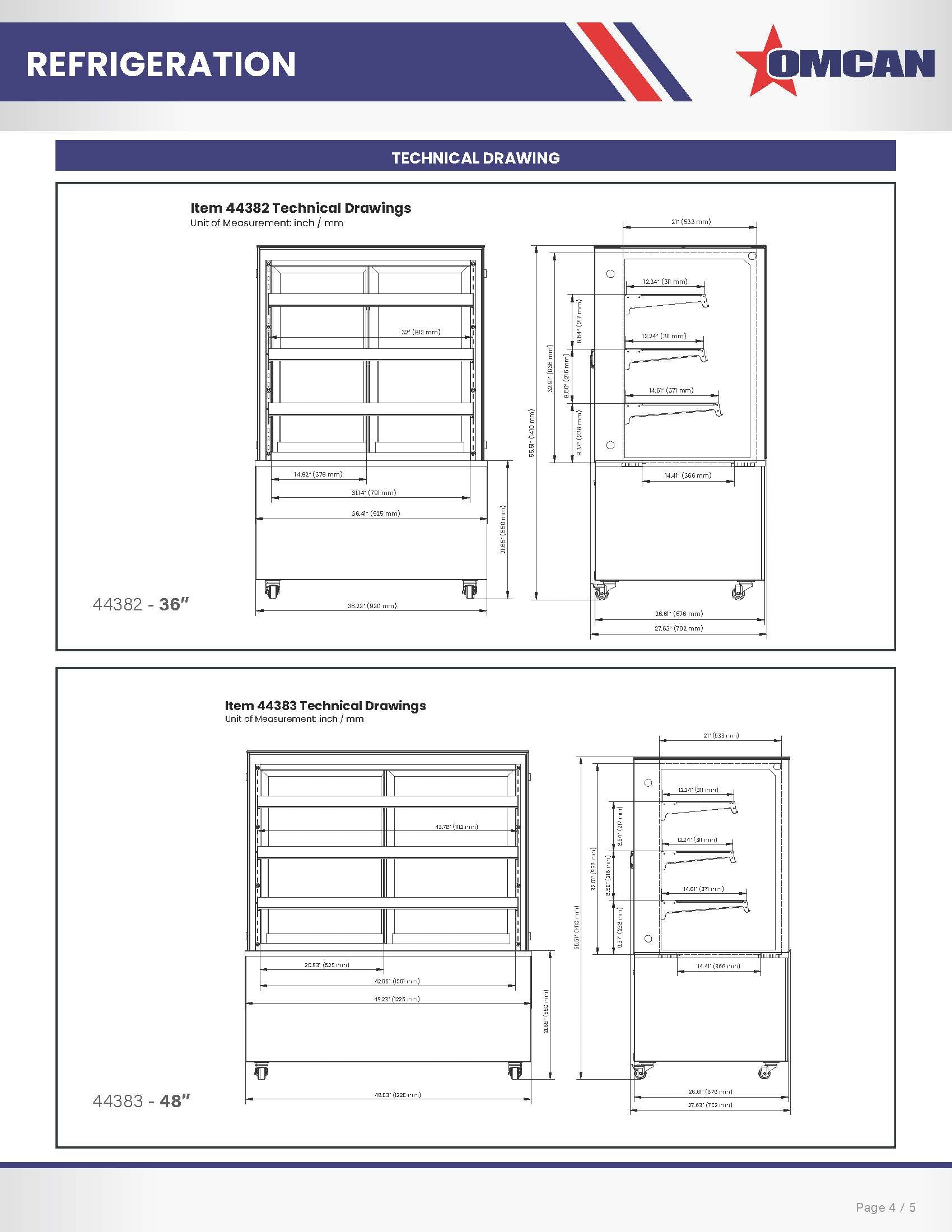 72″ Three (3) Shelf Square Glass Floor Refrigerated Display Case, 28.61 cu.ft. (810 Liter), Stainless Steel