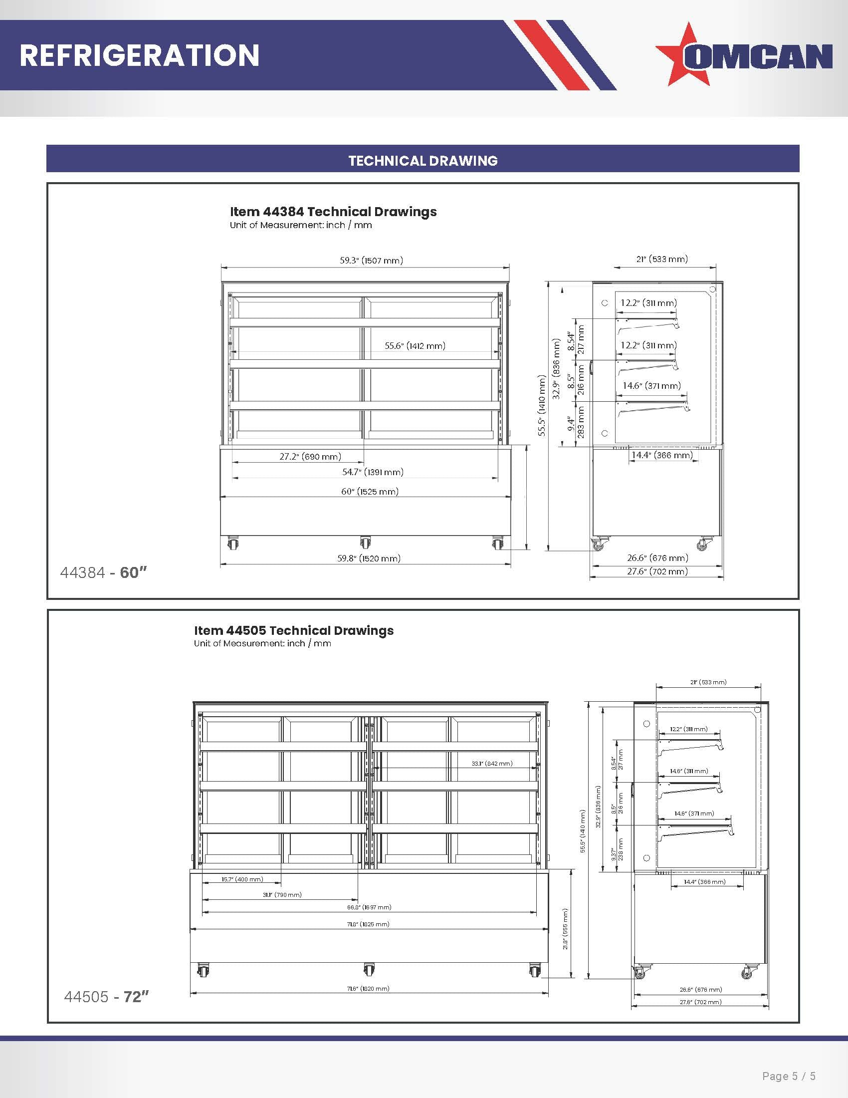 72″ Three (3) Shelf Square Glass Floor Refrigerated Display Case, 28.61 cu.ft. (810 Liter), Stainless Steel
