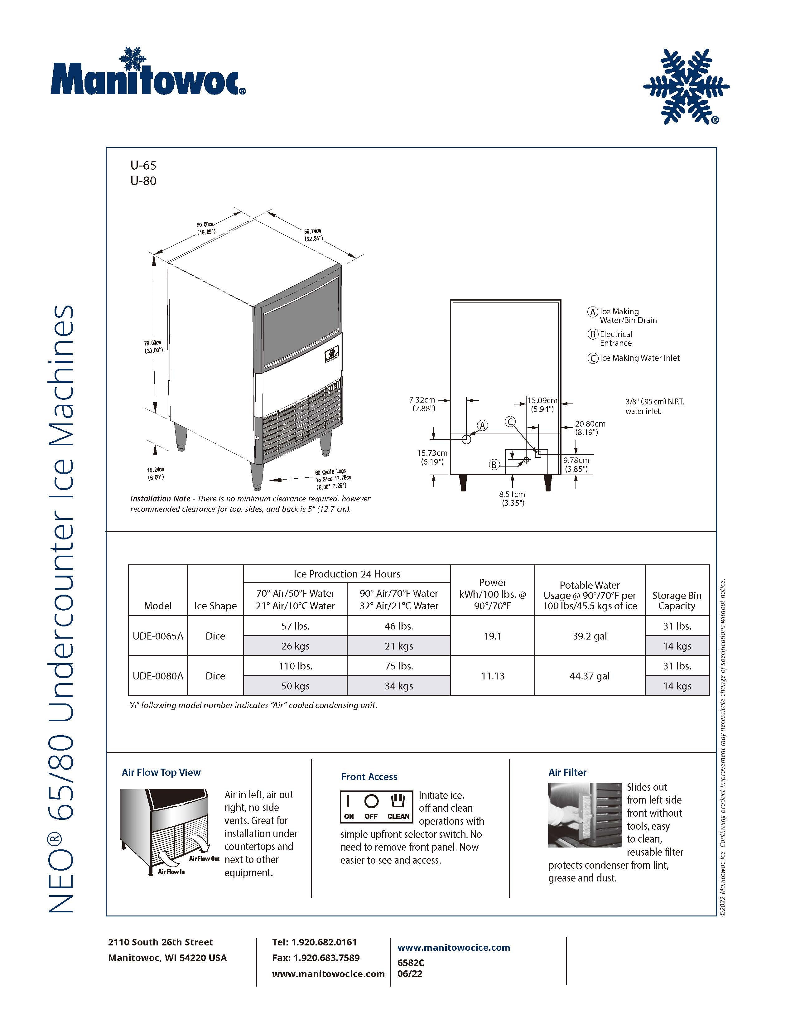 Manitowoc NEO® 65/80 Undercounter Ice Machines