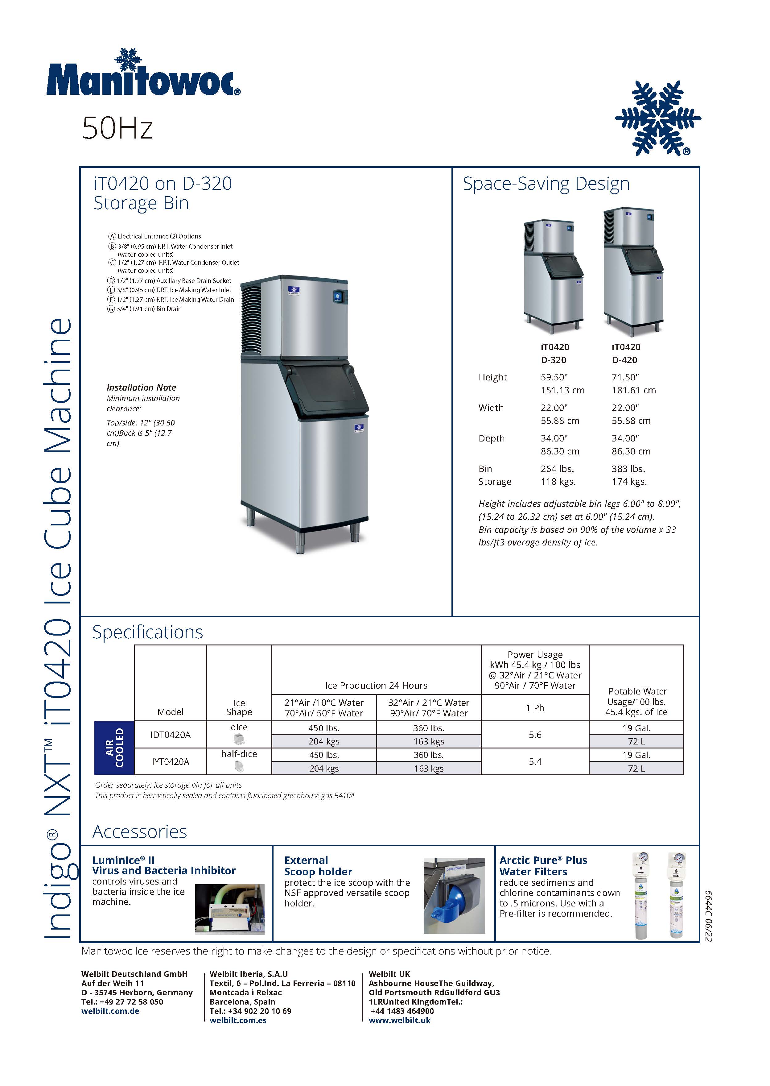 Manitowoc Indigo NXT Series iT0420 Ice Cube Machine