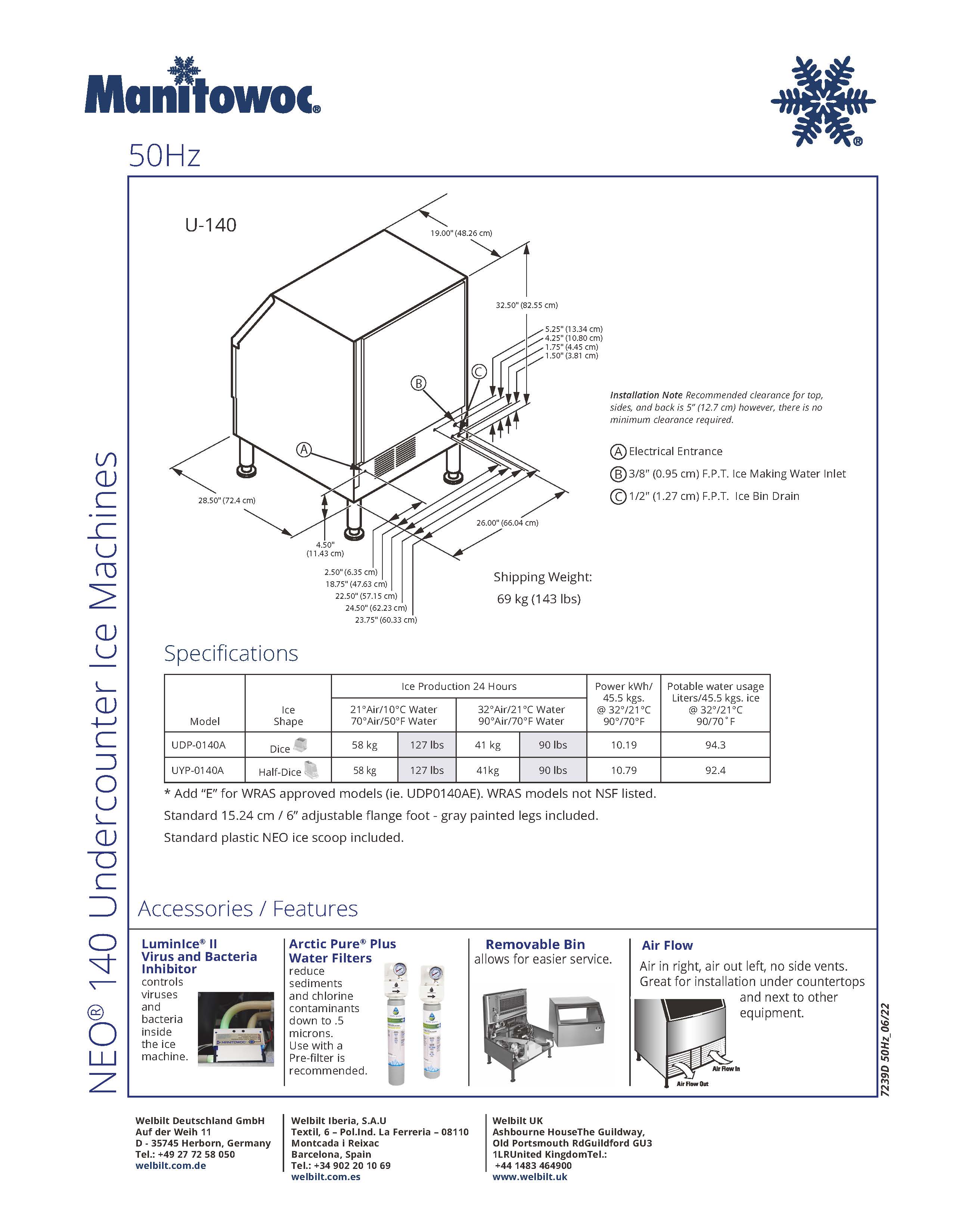 Manitowoc NEO® 140/190 Undercounter Ice Machines