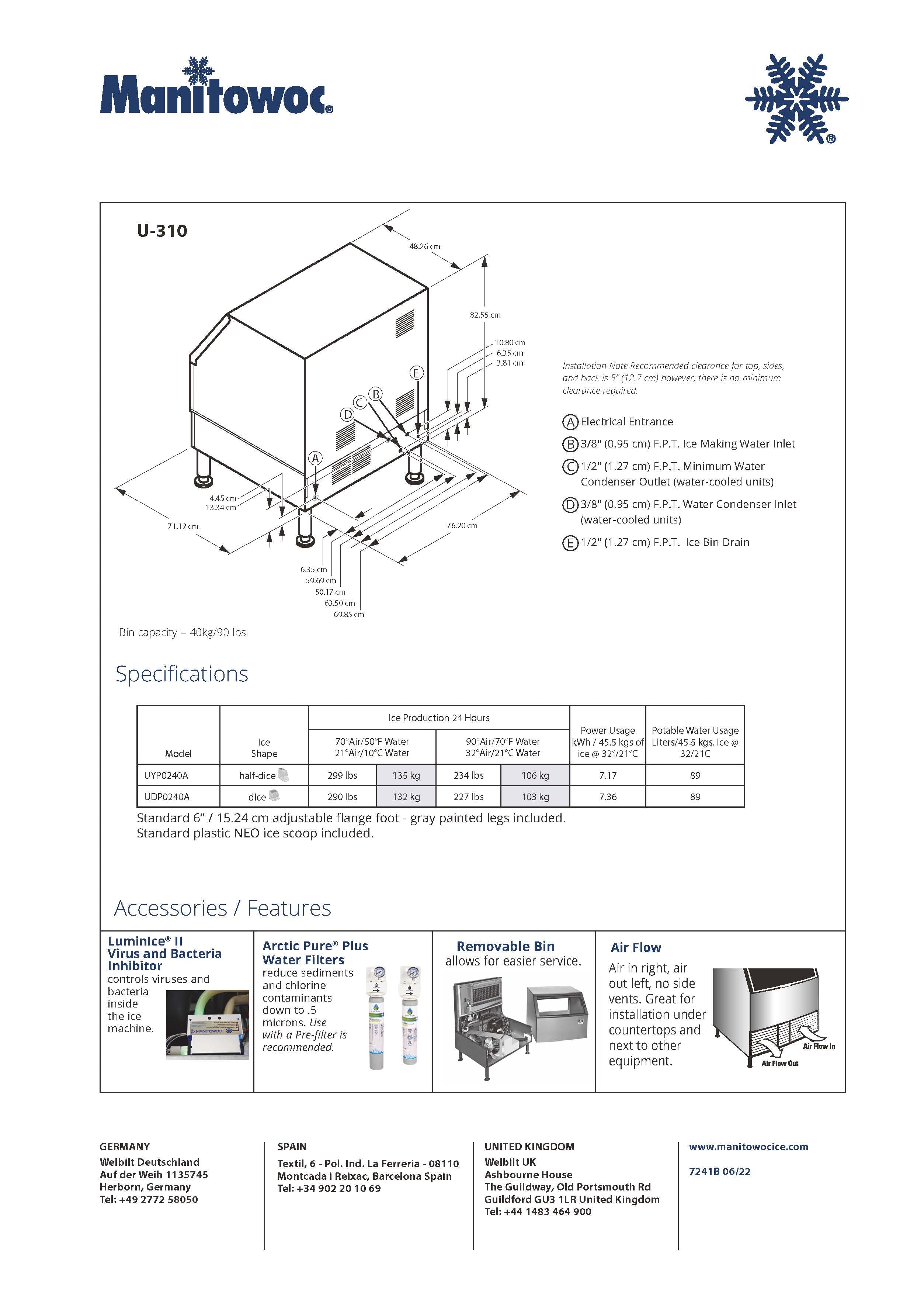 Manitowoc NEO® 310 Undercounter Ice Machines