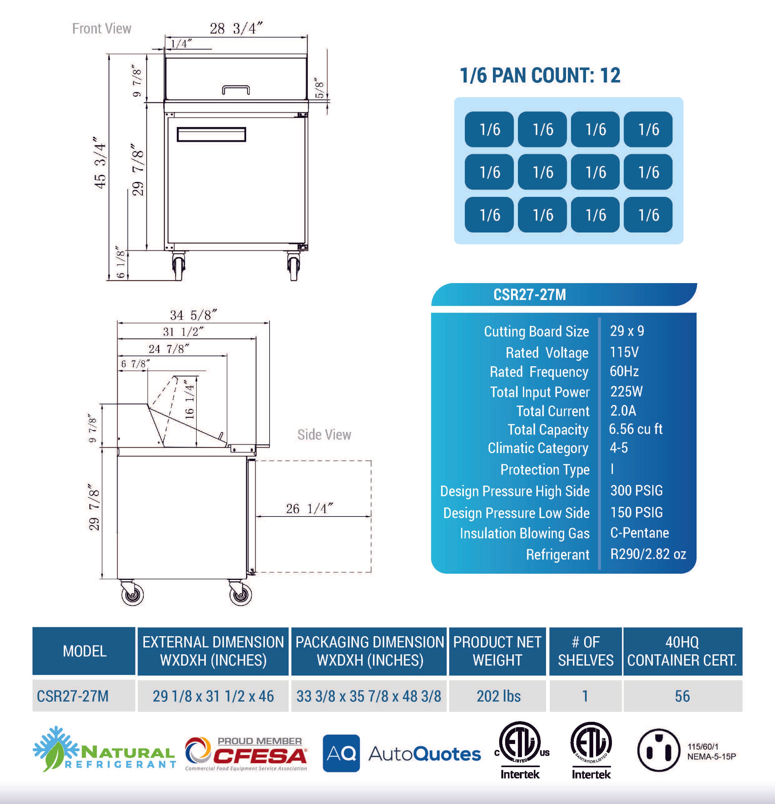 CSR-27M Prep Table Refrigerator Mega Top, 29"*32"*46", 3-Year labor 5-Year Parts 10-Year compressor