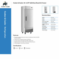 MF-23 Reach-In Freezer, 27"*31"*82", 3-Year labor 5-Year Parts 10-Year compressor