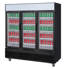72" Black Swing Glass Door Merchandiser Refrigerator with LED Lighting, SC-1676FDX