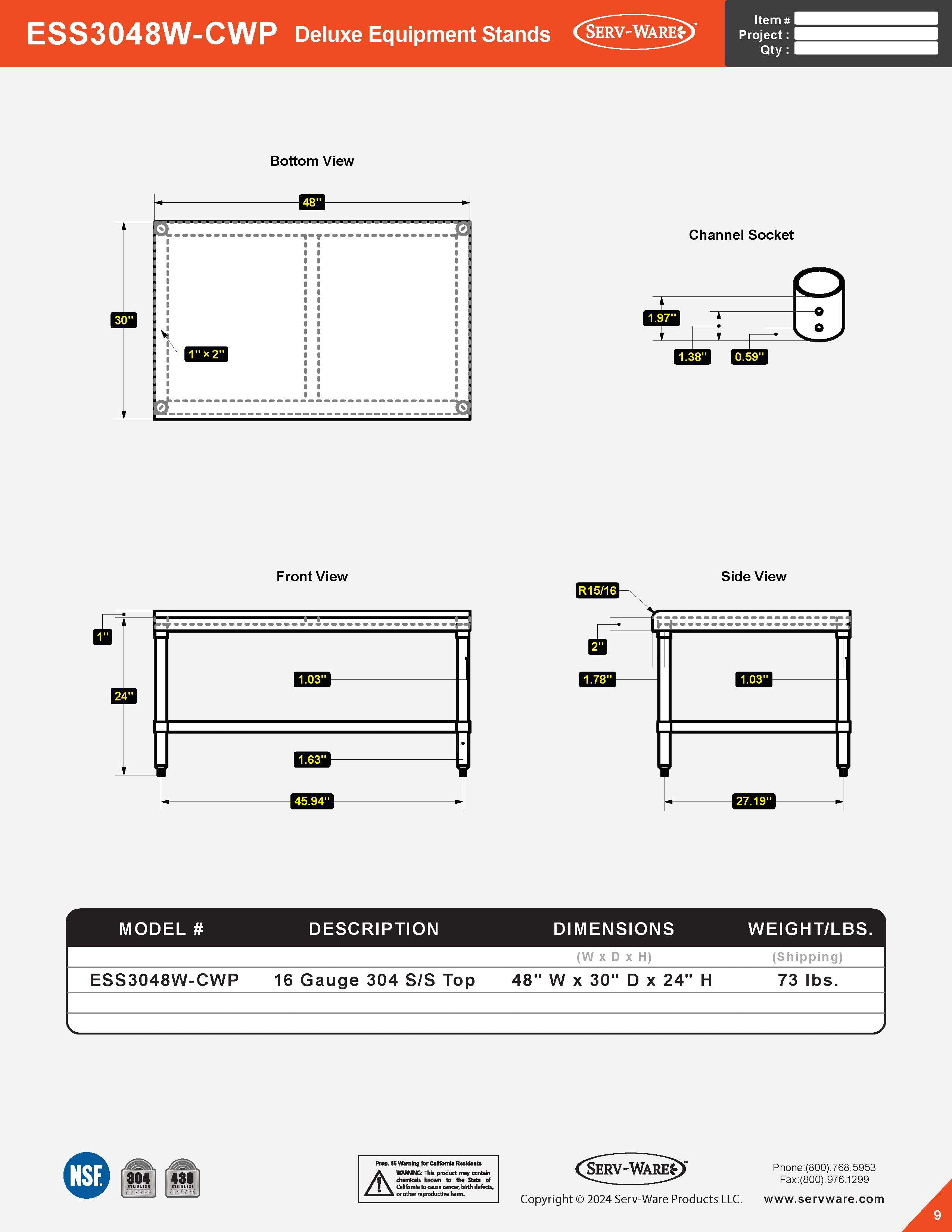 30” x 48” Deluxe Equipment Stand, ESS3048W-CWP