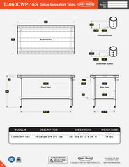 30” x 60” Deluxe Series Work Table, T3060CWP-16S