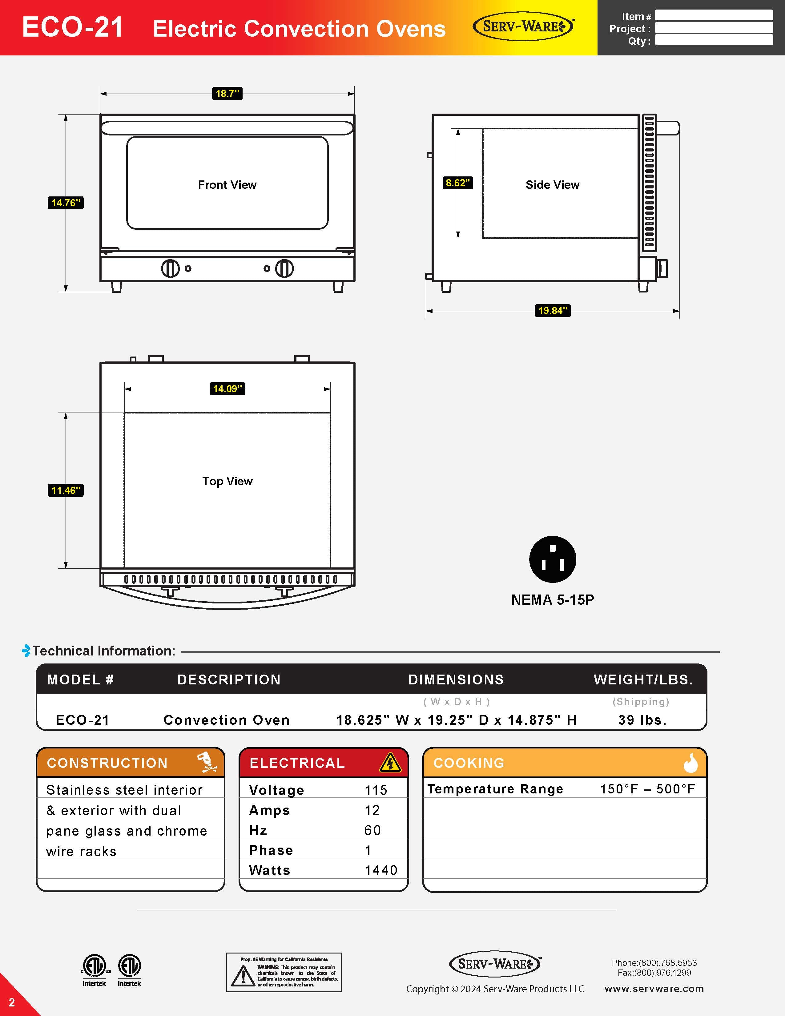 Electric Convection Oven, ECO-21