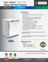 24" 1 Solid Door Undercounter Reach-In Freezer, EF5-HC