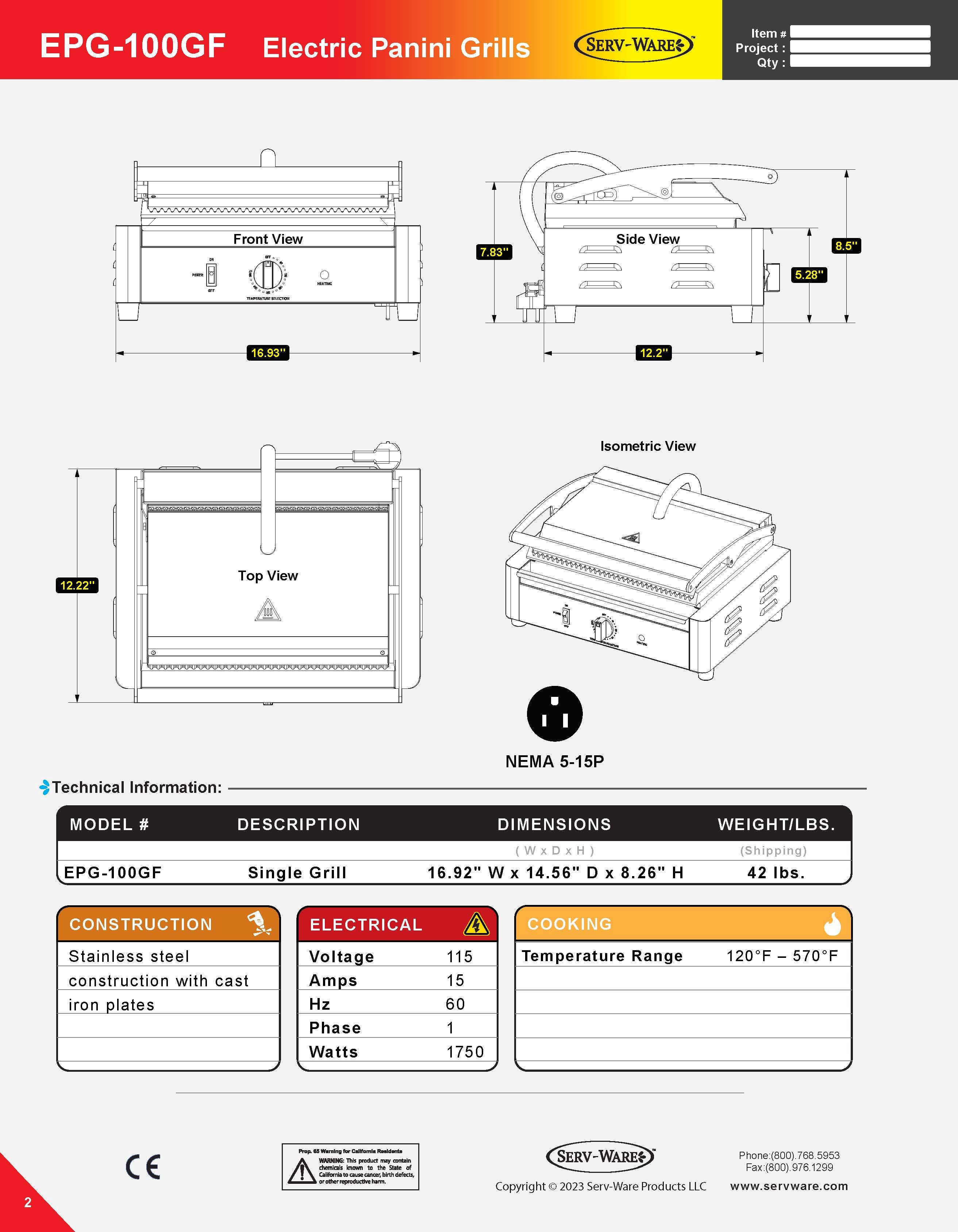 Electric Panini Grill, EPG-100GF