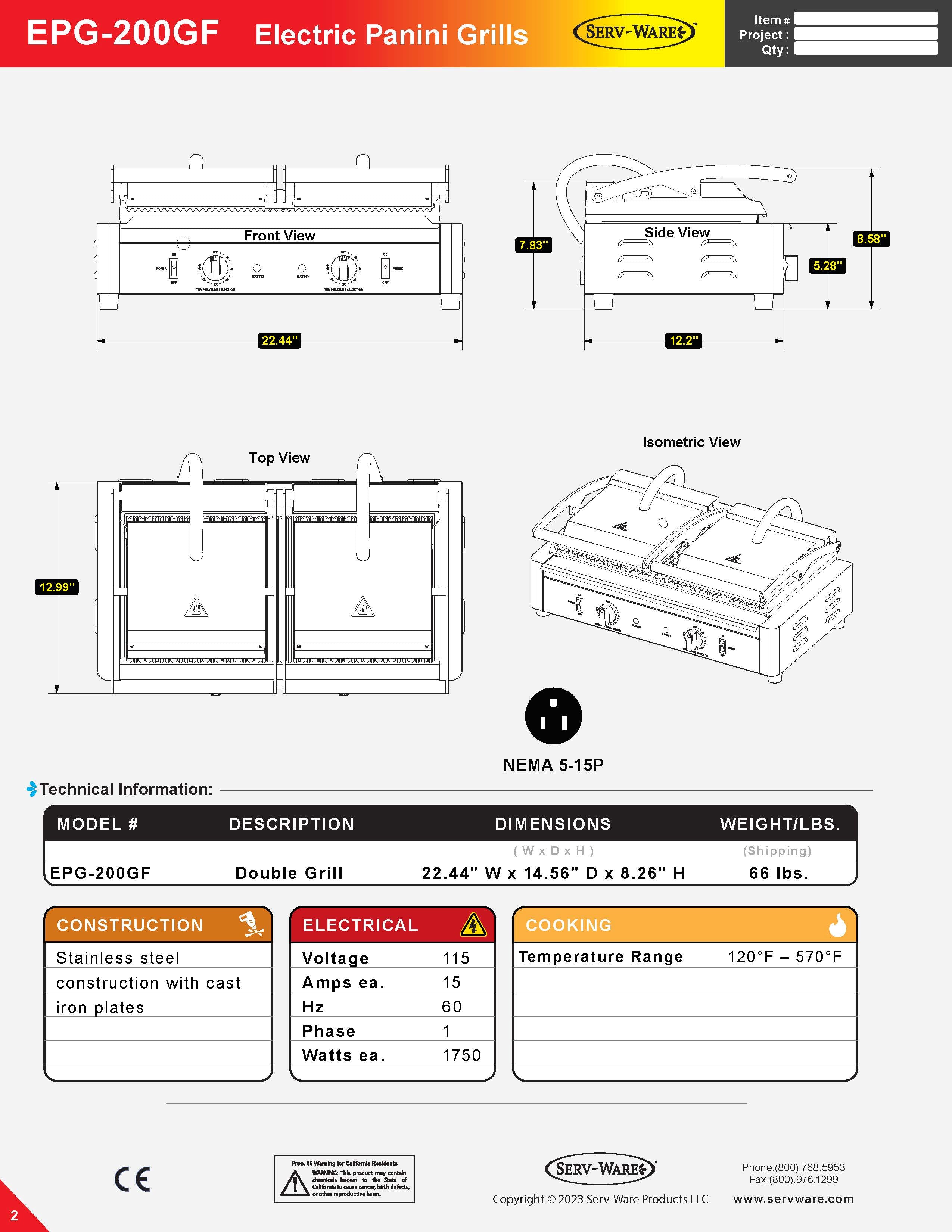 Electric Panini Grill, EPG-200GF