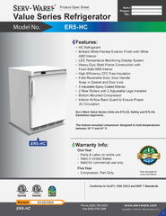 24" 1 Solid Door Undercounter Reach-In Refrigerator, ER5-HC