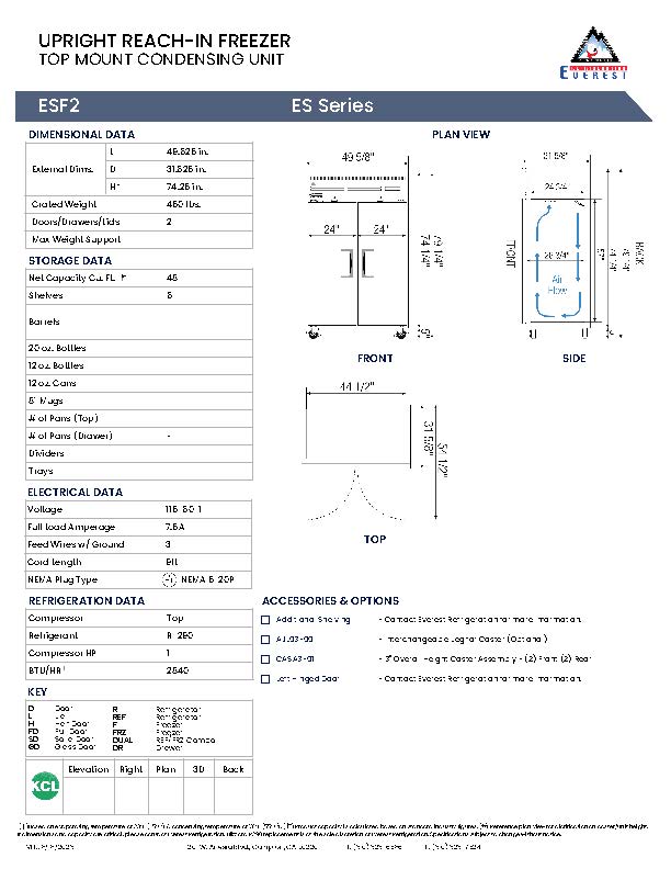 Everestref ESF2,  49 3/4" 2 Door Freezer