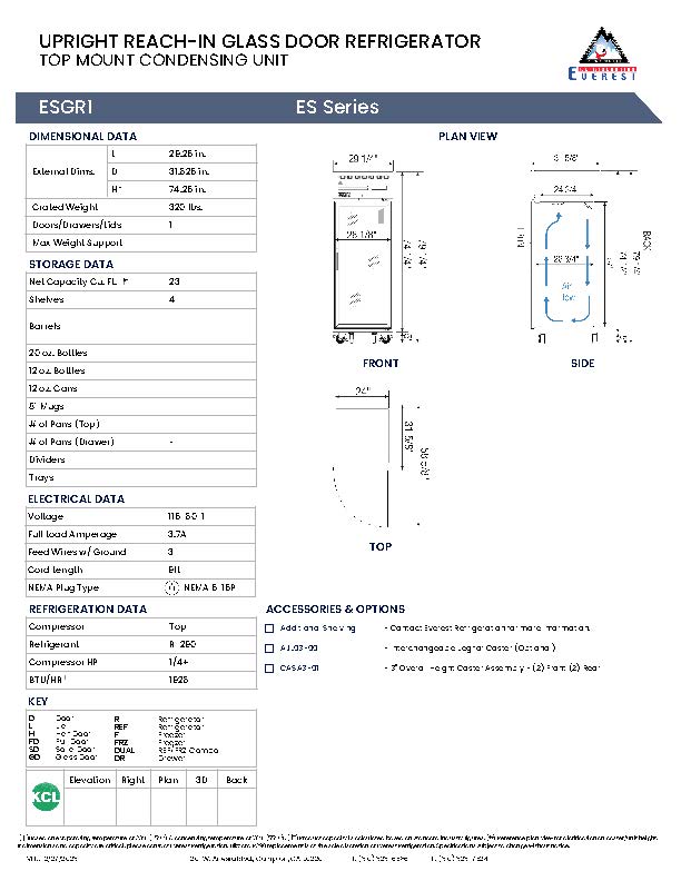 Everestref ESGR1, 29 1/4", 1 Glass Door Refrigerator