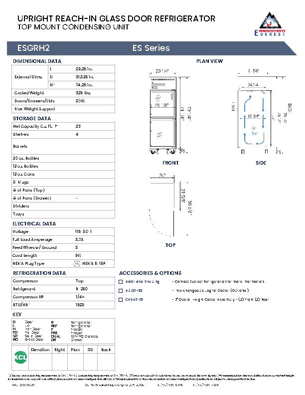 Everestref ESGRH2, 29 1/4", 1 Section Half Glass Door Refrigeraton