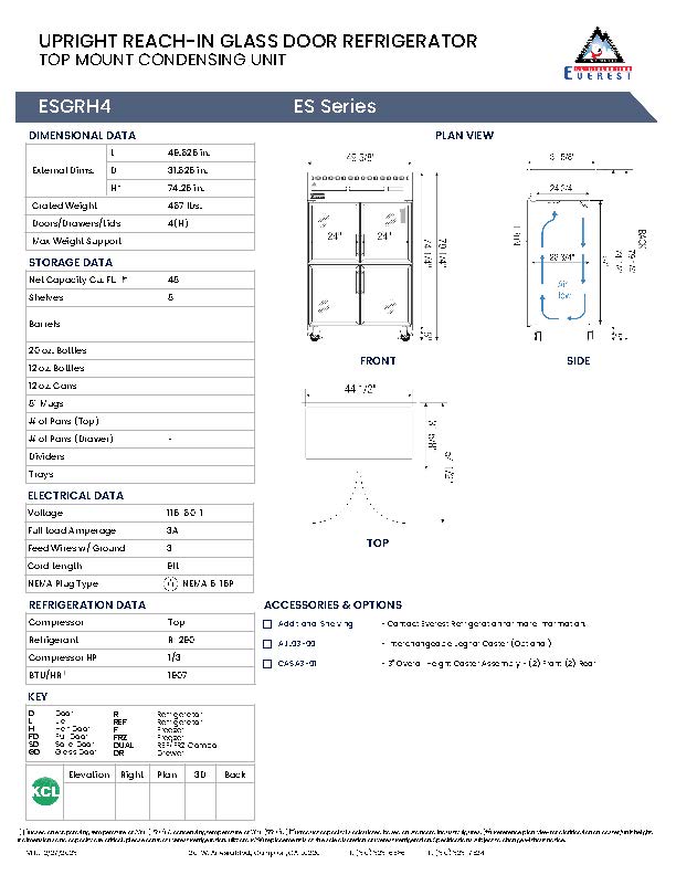 Everestref ESGRH4, 49 3/4", 2 Section Half Glass Door Refrigeraton