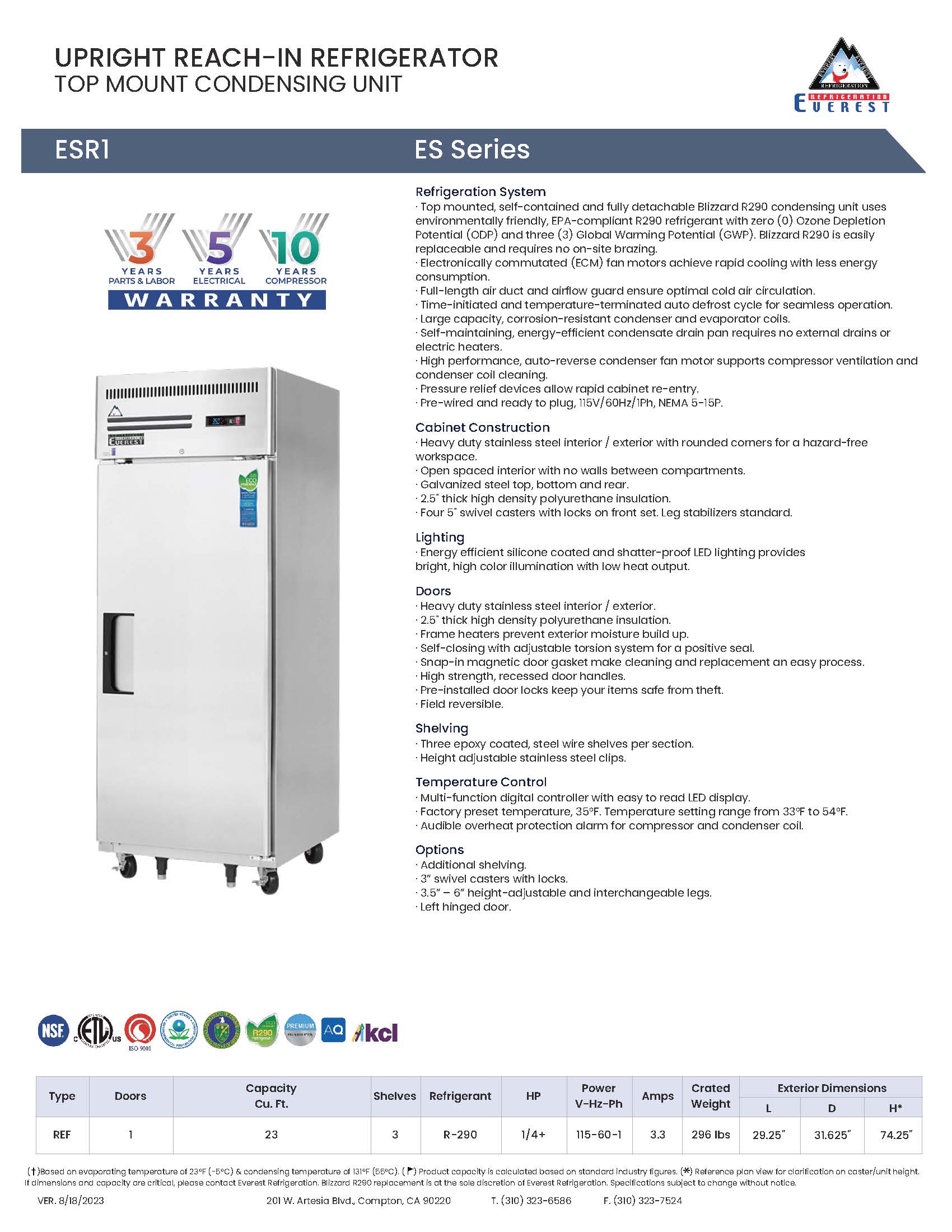 Everestref ESR1, 29 1/4" 1 Door Refrigerator