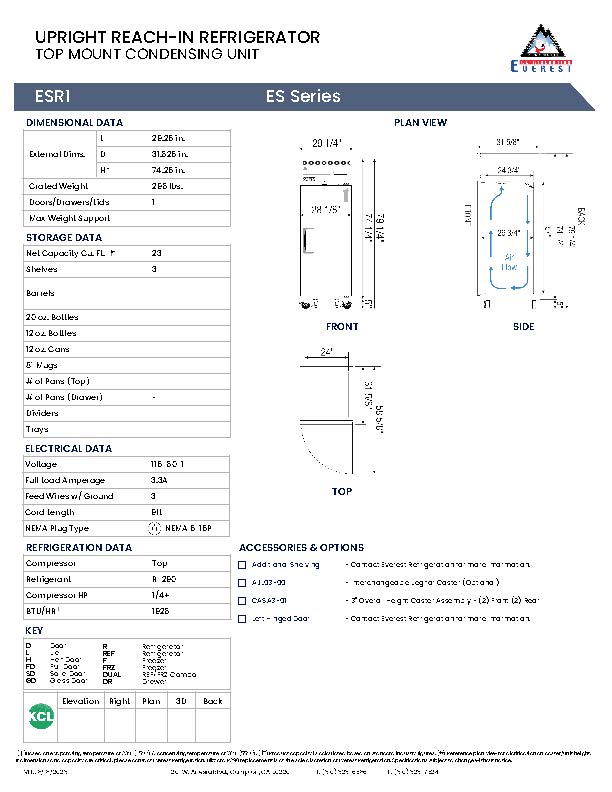 Everestref ESR1, 29 1/4" 1 Door Refrigerator