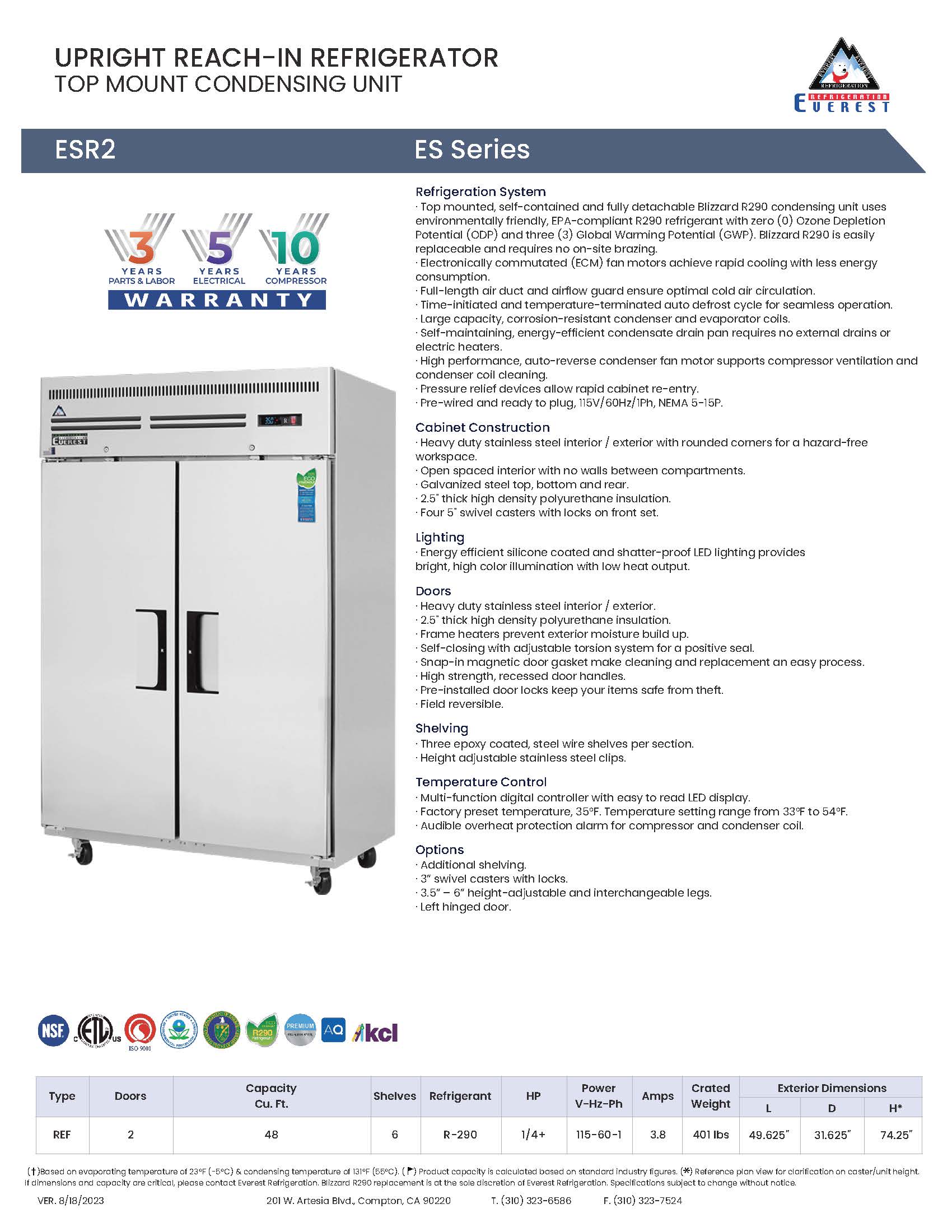 Everestref ESR2, 49 3/4" 2 Door Refrigerator