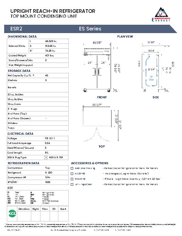 Everestref ESR2, 49 3/4" 2 Door Refrigerator