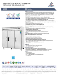 Everestref ESR3,  75" 3 Door Refrigerator