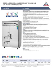 Everestref ESF2D2,  49 5/8" 2 Section - 1 Half Dr & 2 Drawer (LFT; Ref), 1 Full Dr (RT; Fzr) Dual Temp