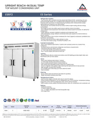 Everestref ESRF3,  75" 3 Door (2/3 Ref & 1/3 Fzr) Dual Temp
