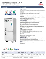 Everestref ESRFH2,  29 1/4" 1 Section Half Door (1/2 Ref & 1/2 Fzr) Dual Temp