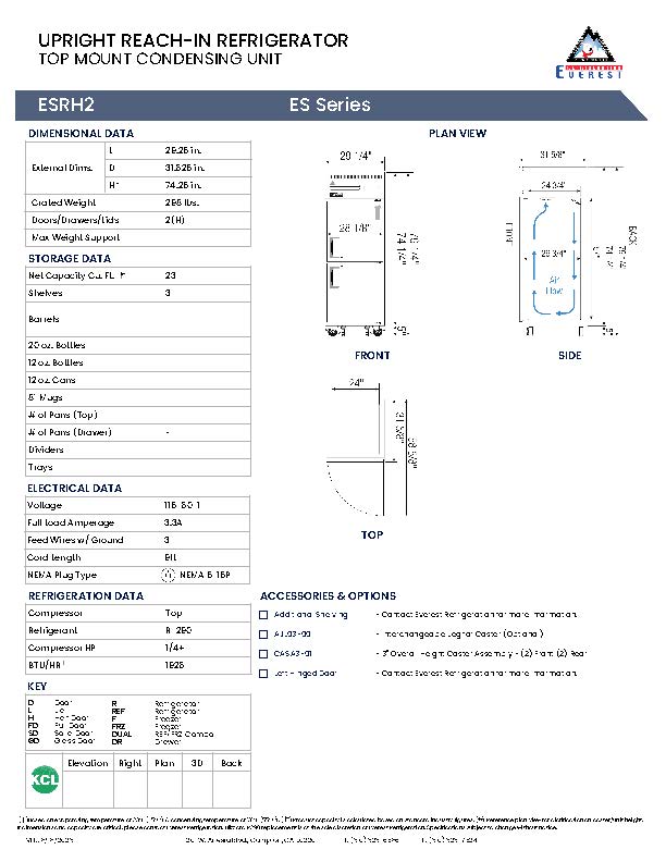 Everestref ESRH2, 29 1/4" 1 Section Half Door Refrigerator