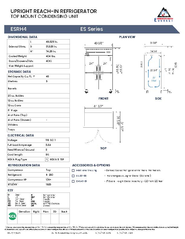 Everestref ESRH4, 49 3/4" 2 Section Half Door Refrigerator