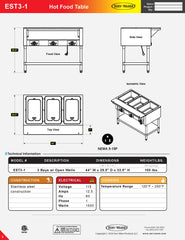 Electric Hot Food Table | 1500w/120v, EST3-1