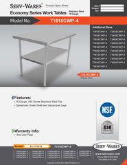 18” x 15” Economy Series Work Table, T1815CWP-4